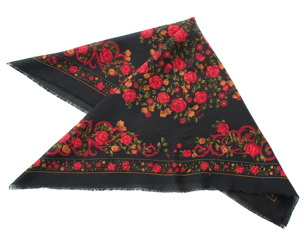 1970s Rose Printed Large Square Scarf