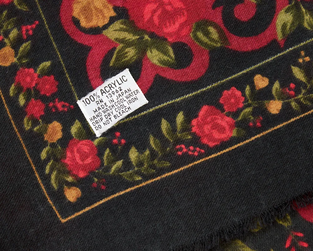 1970s Rose Printed Large Square Scarf