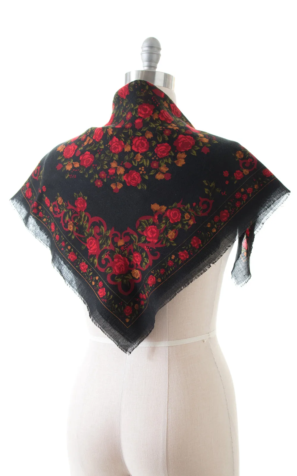 1970s Rose Printed Large Square Scarf