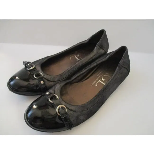 Attilio Giusti Leombruni Pewter Black Patent Toe Ballet Flats Size Eu