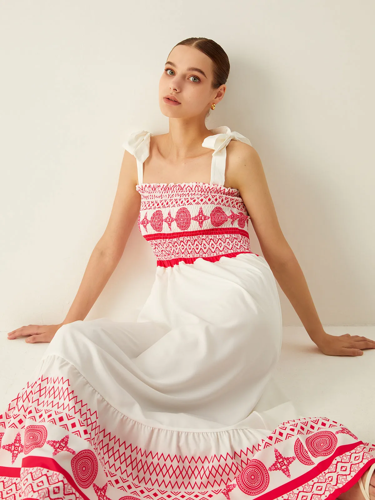 Bohemian Print Elastic Long Dress