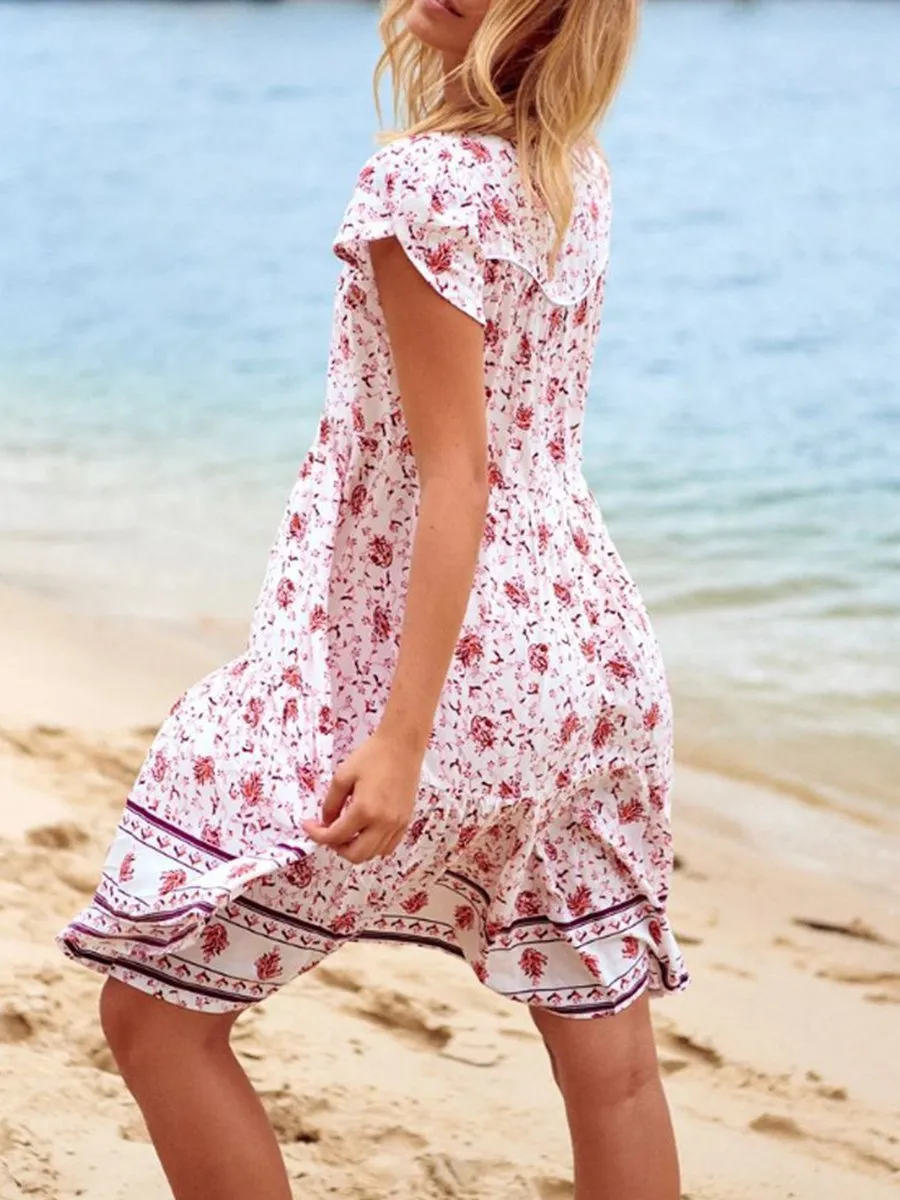 Bohemian style V-Neck Floral Dresses