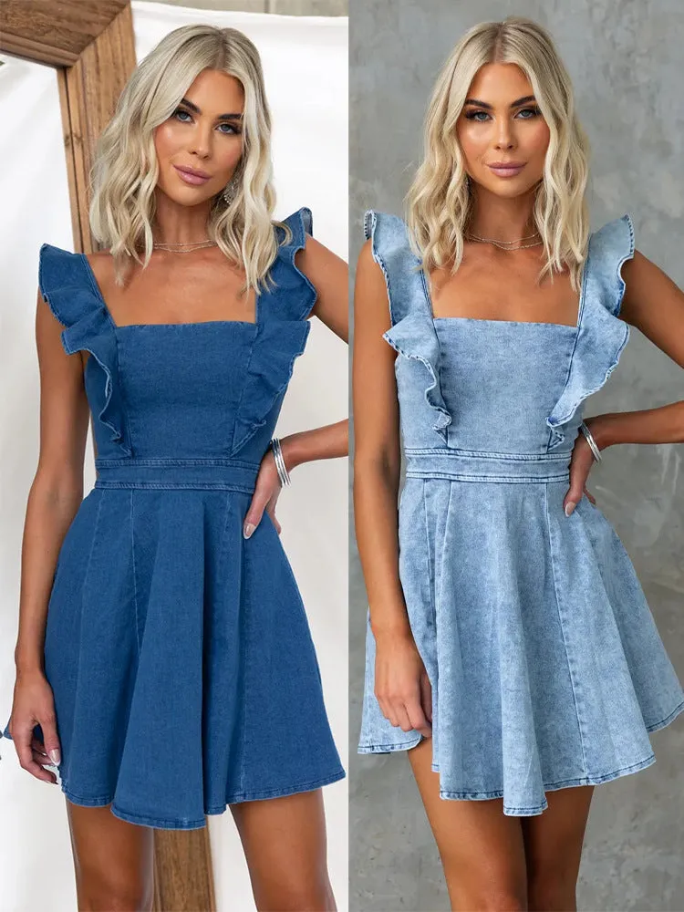 Fashion casual backless denim dress
