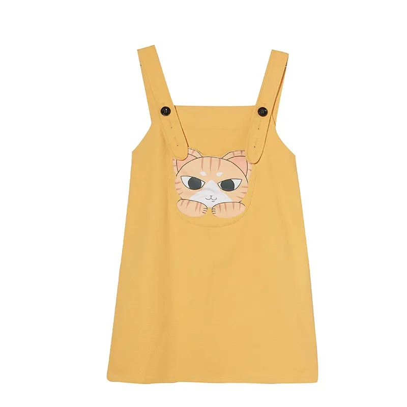 Kawaii Cartoon Cat Printed Suspender Pants Set