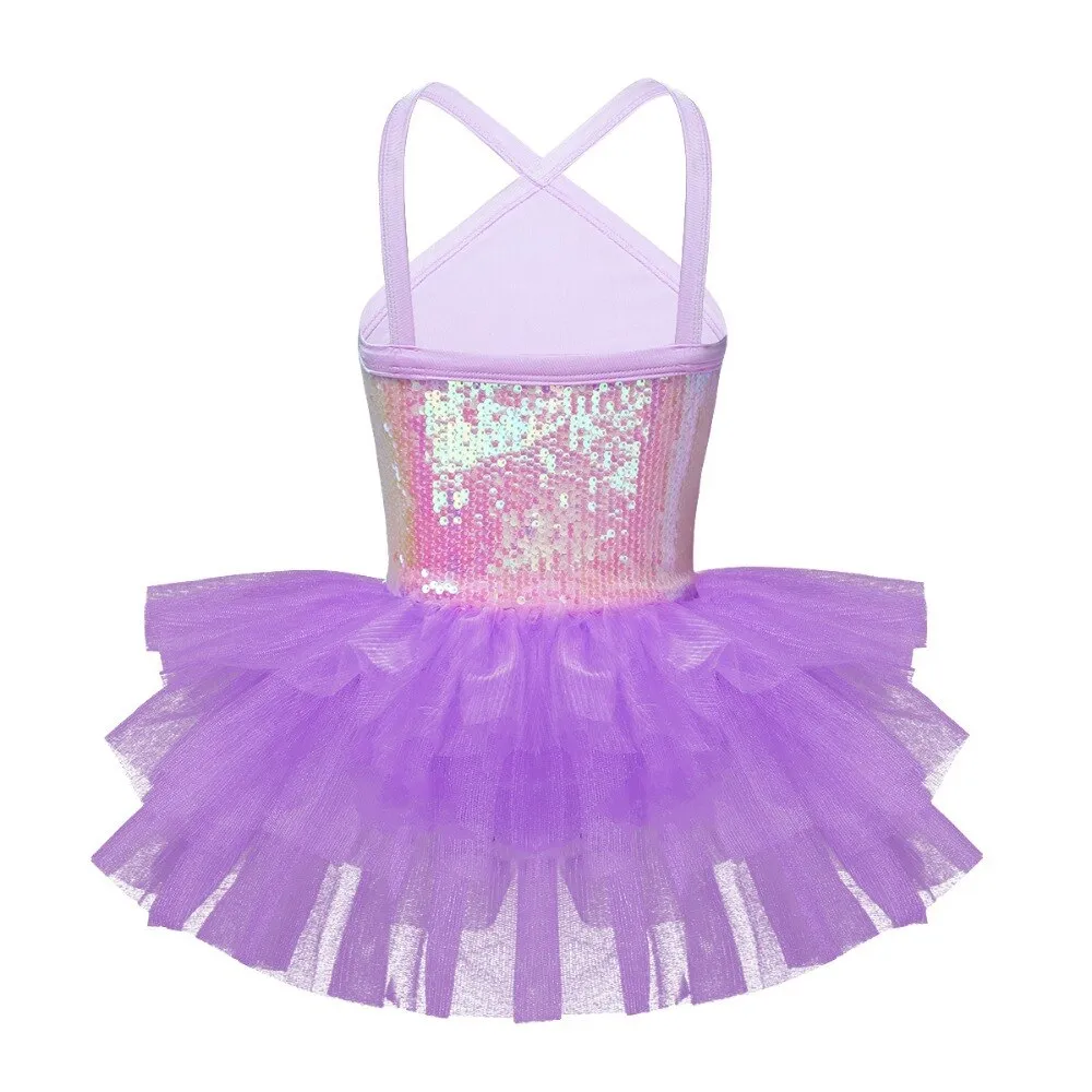 Kids Girls Halter Sequins Glitter Ballet Dance Skirt Gymnastics Leotard Tutu Dress Princess Dance Wear Ballerina Stage Costume