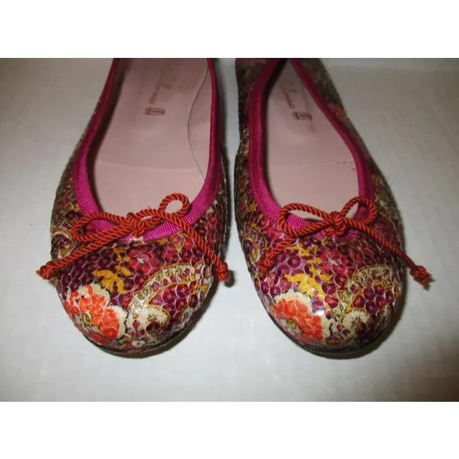 Magenta Orange Pretty Ballerinas Sequin Floral Design Made In Spain Flats Size Us