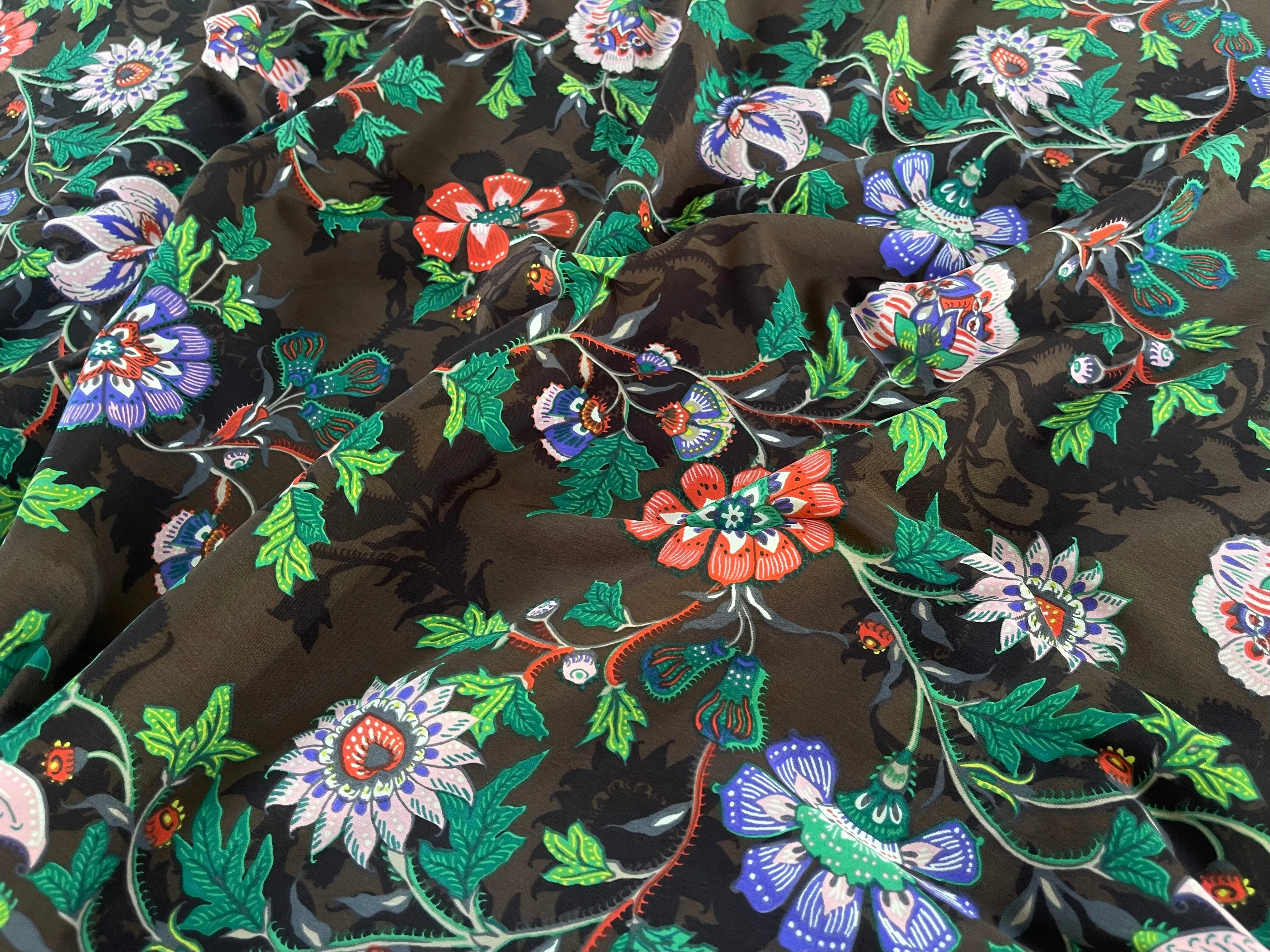 Peachskin  fabric by the yard -   Blue green floral  print