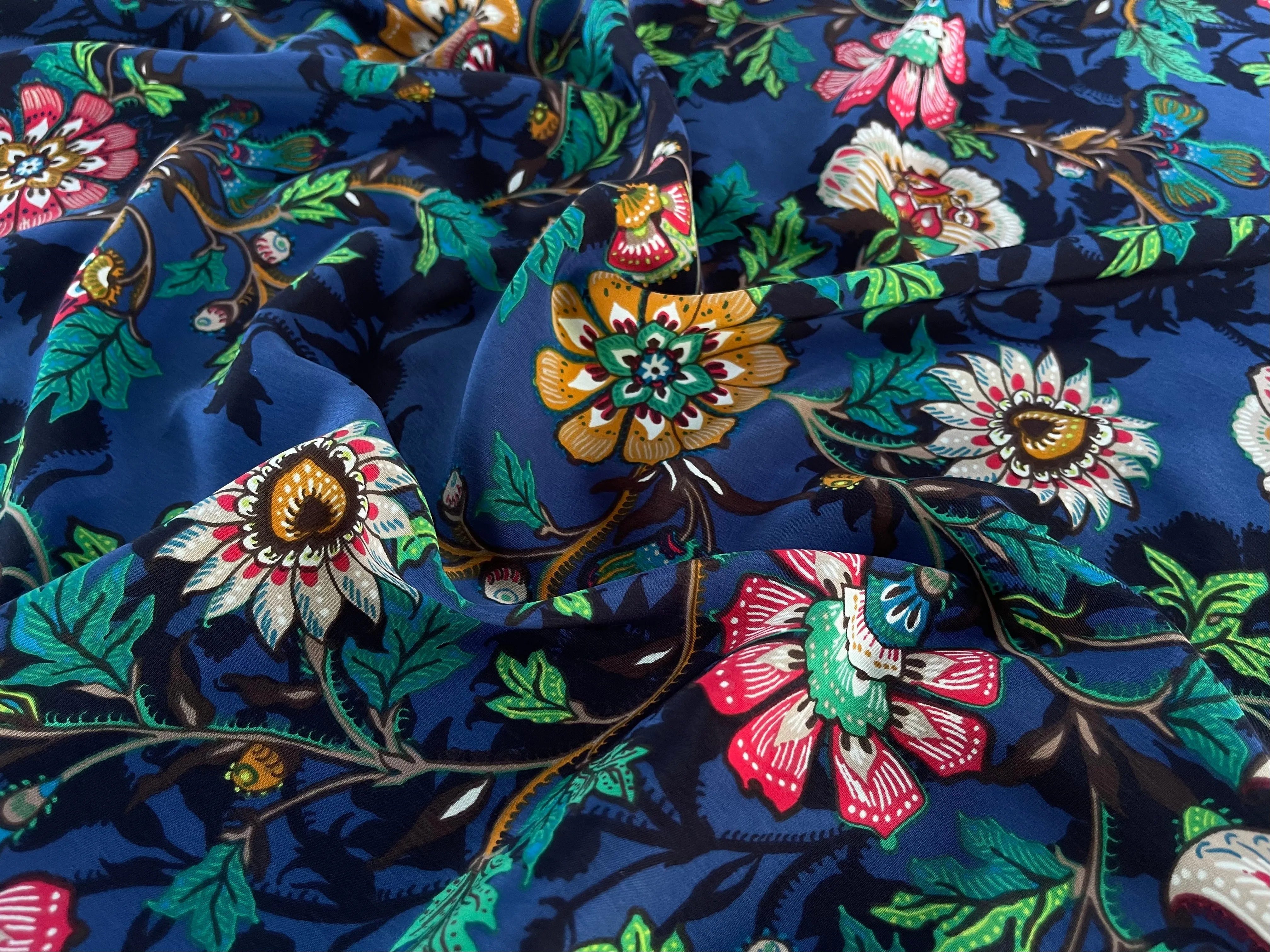 Peachskin  fabric by the yard -   brown  purple  green floral  print