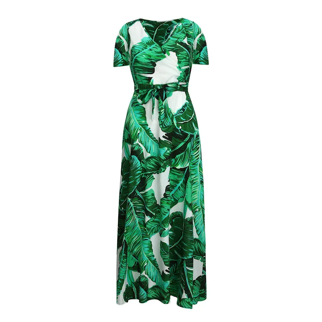 Plus Size Casual Bohemian Leaf Dress