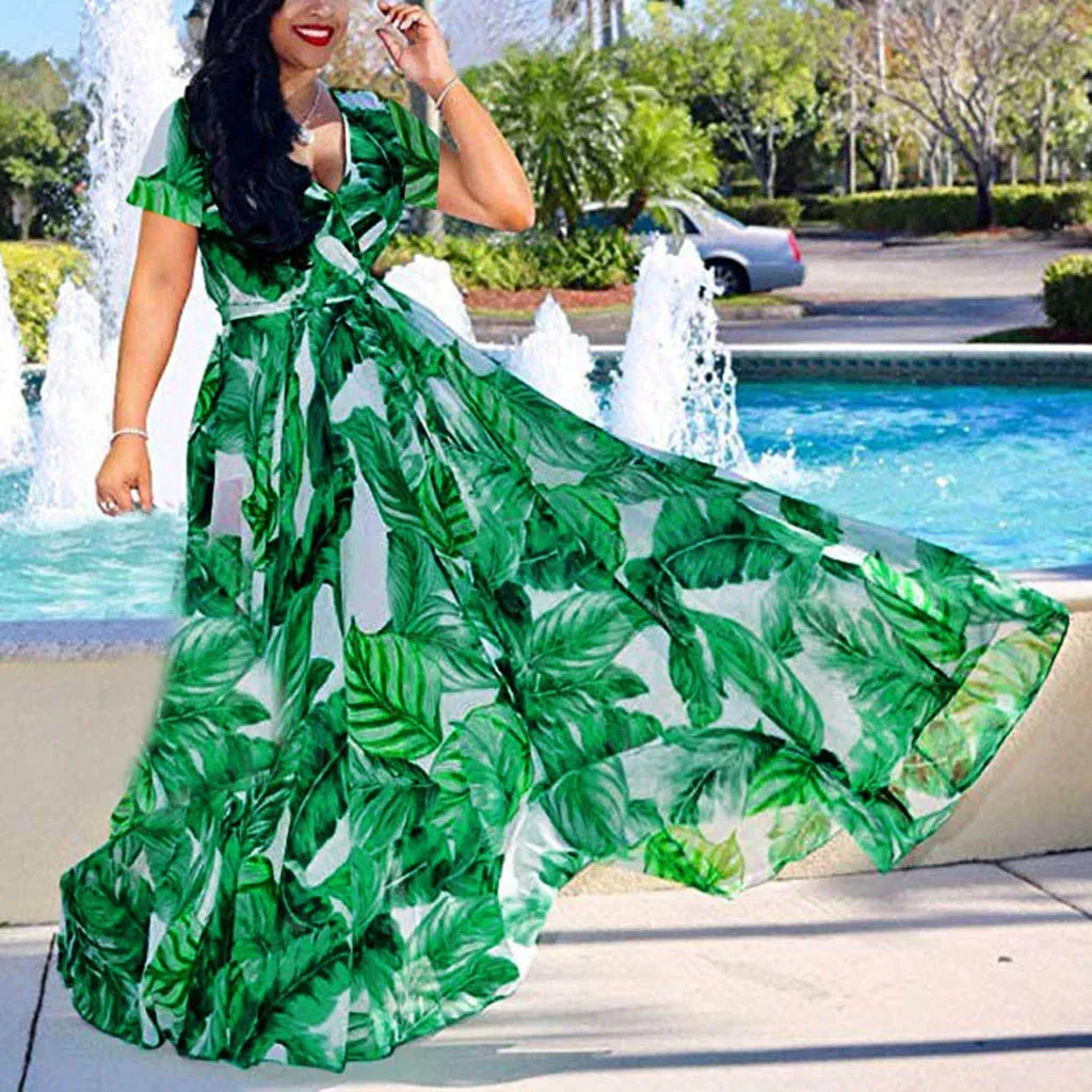 Plus Size Casual Bohemian Leaf Dress
