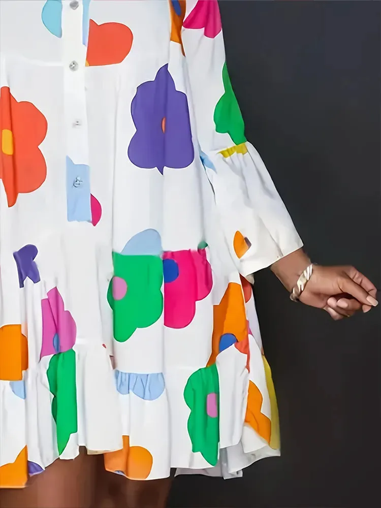Plus Size Casual Pleated Floral Dress
