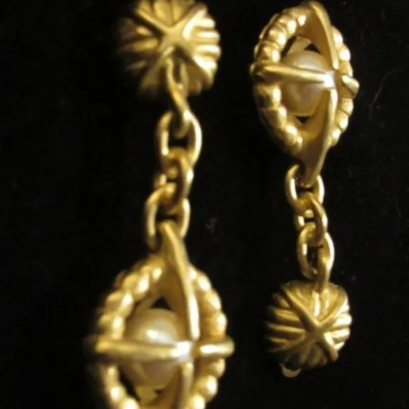 SALE-Givenchy Brushed Gold with Large Pearls Earrings