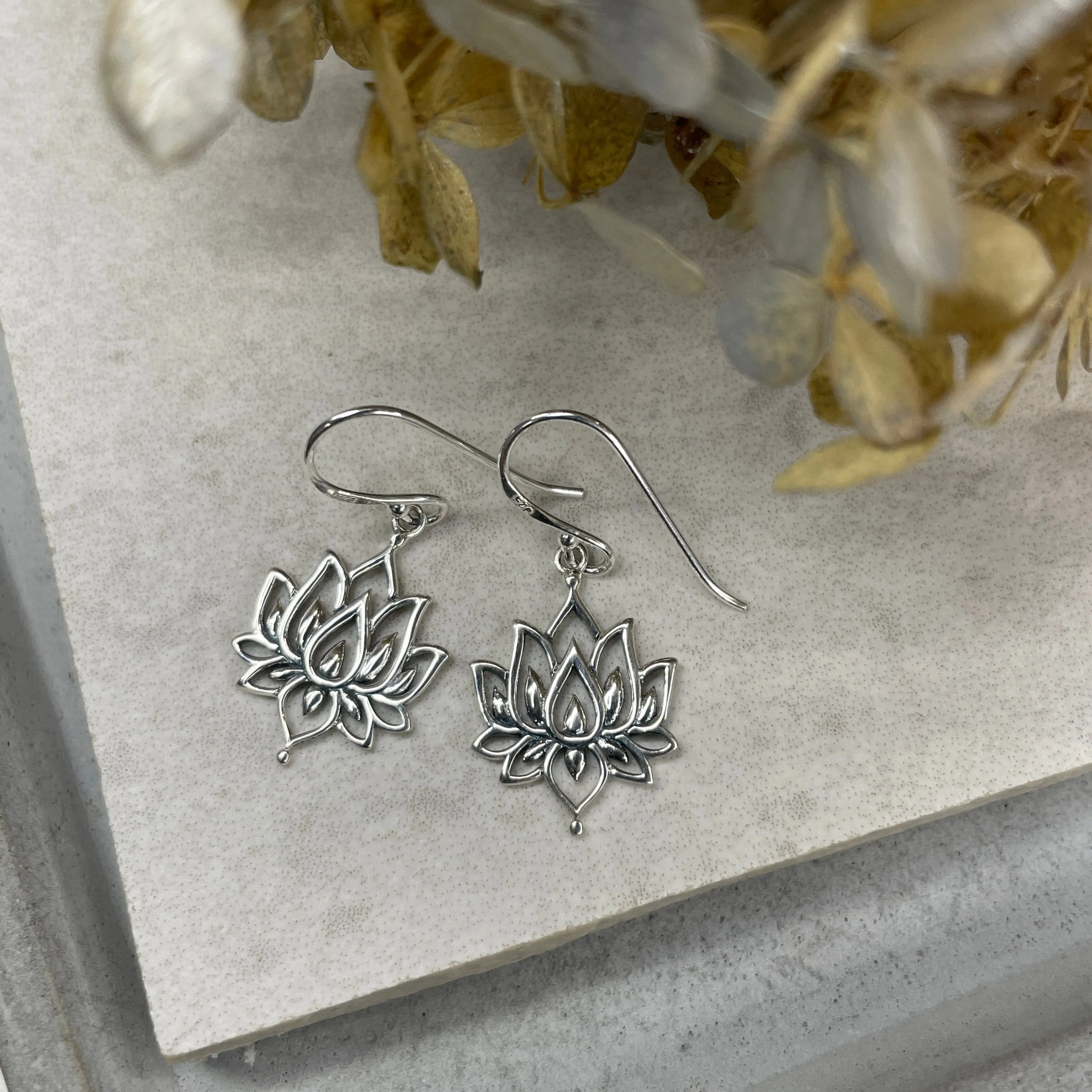 Silver Lotus Earrings