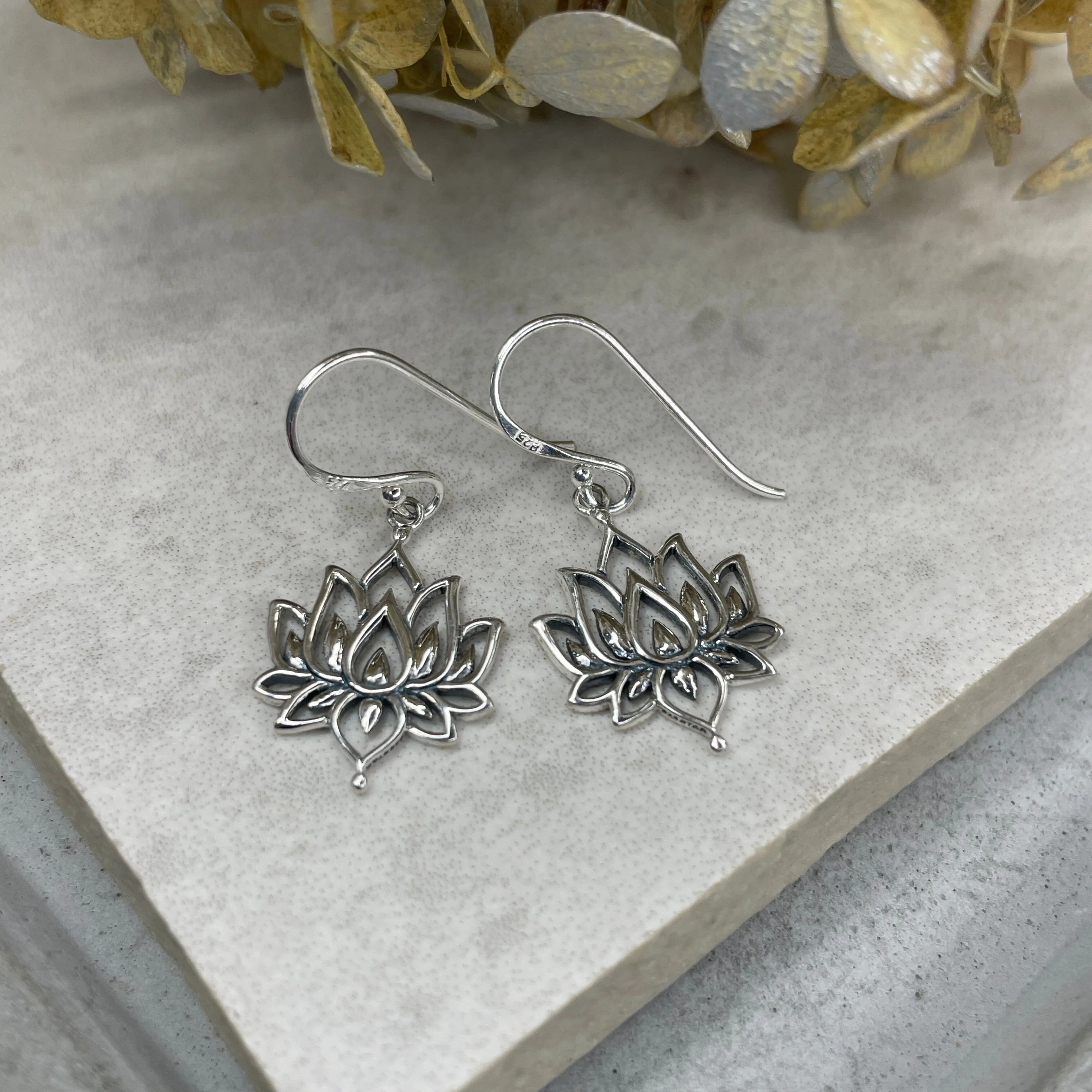 Silver Lotus Earrings