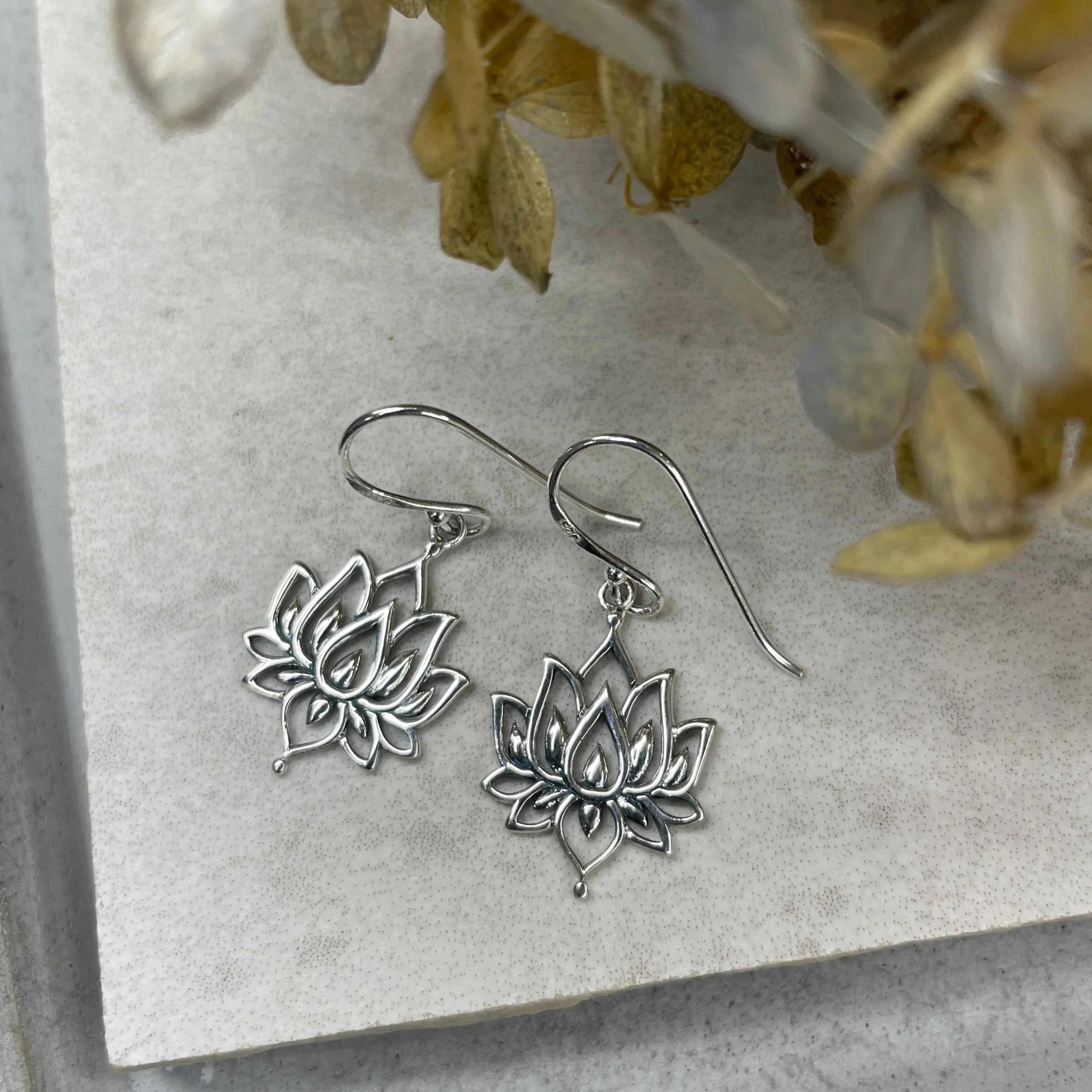 Silver Lotus Earrings