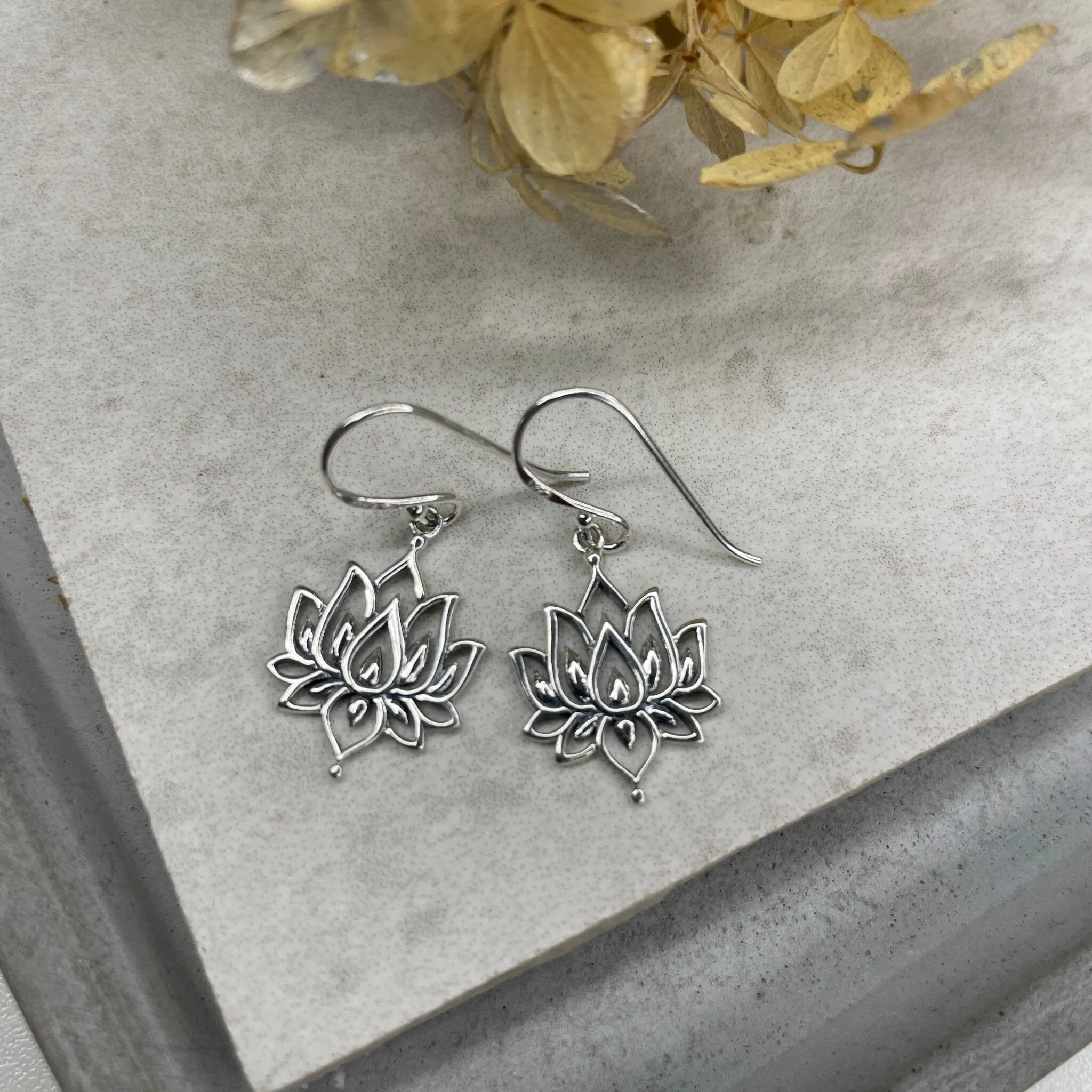 Silver Lotus Earrings