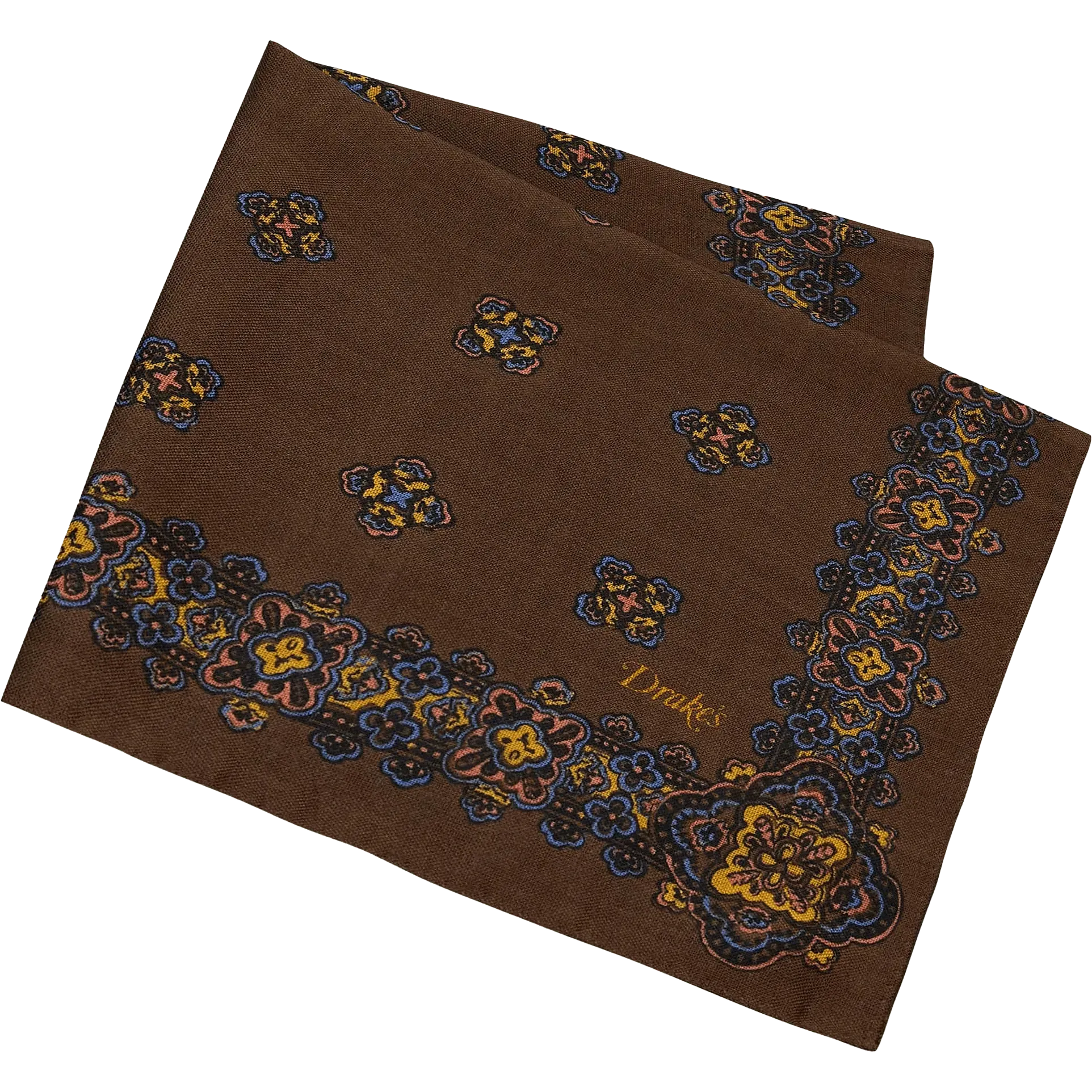 Wool / Silk Pocket Square - Medallion Border Brown