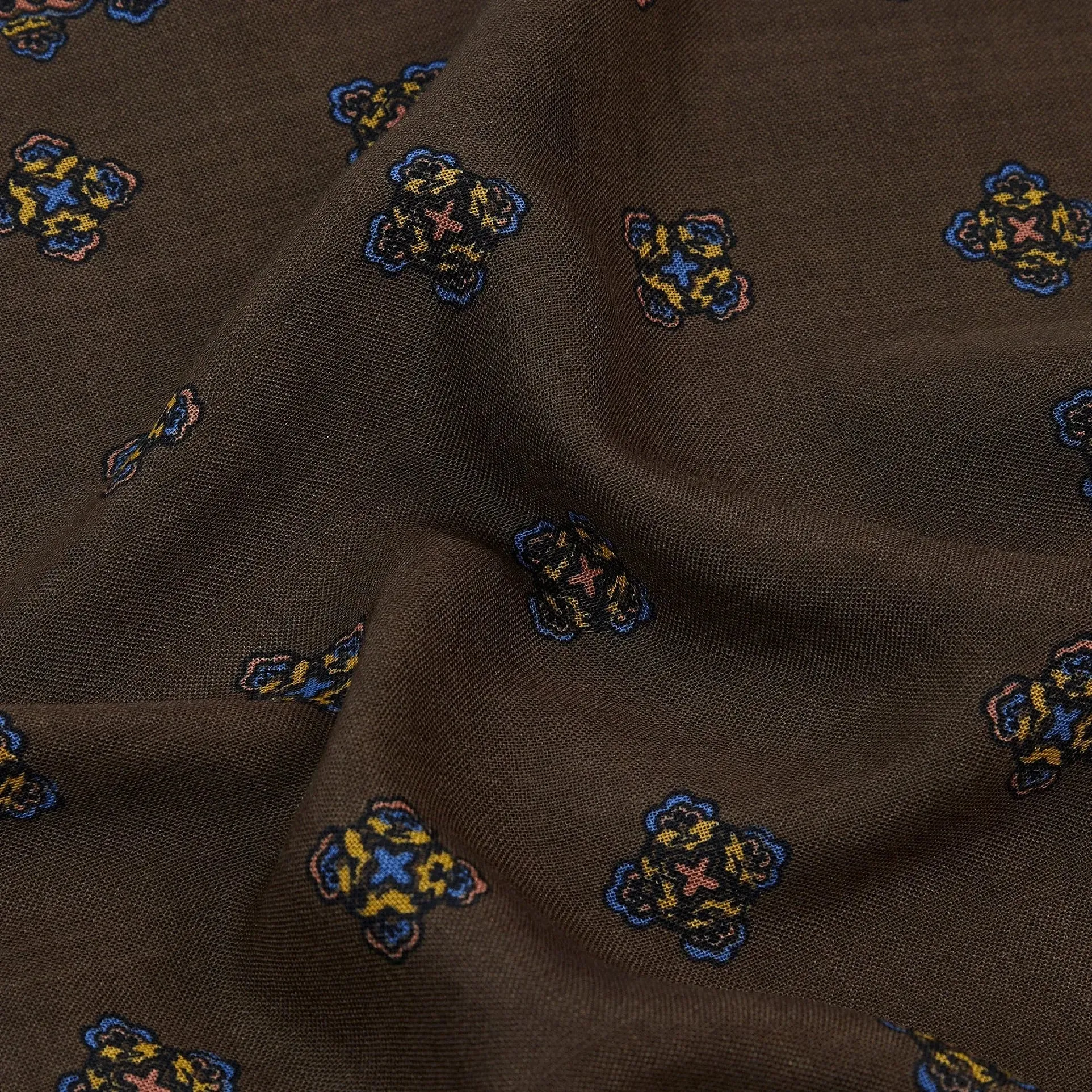 Wool / Silk Pocket Square - Medallion Border Brown