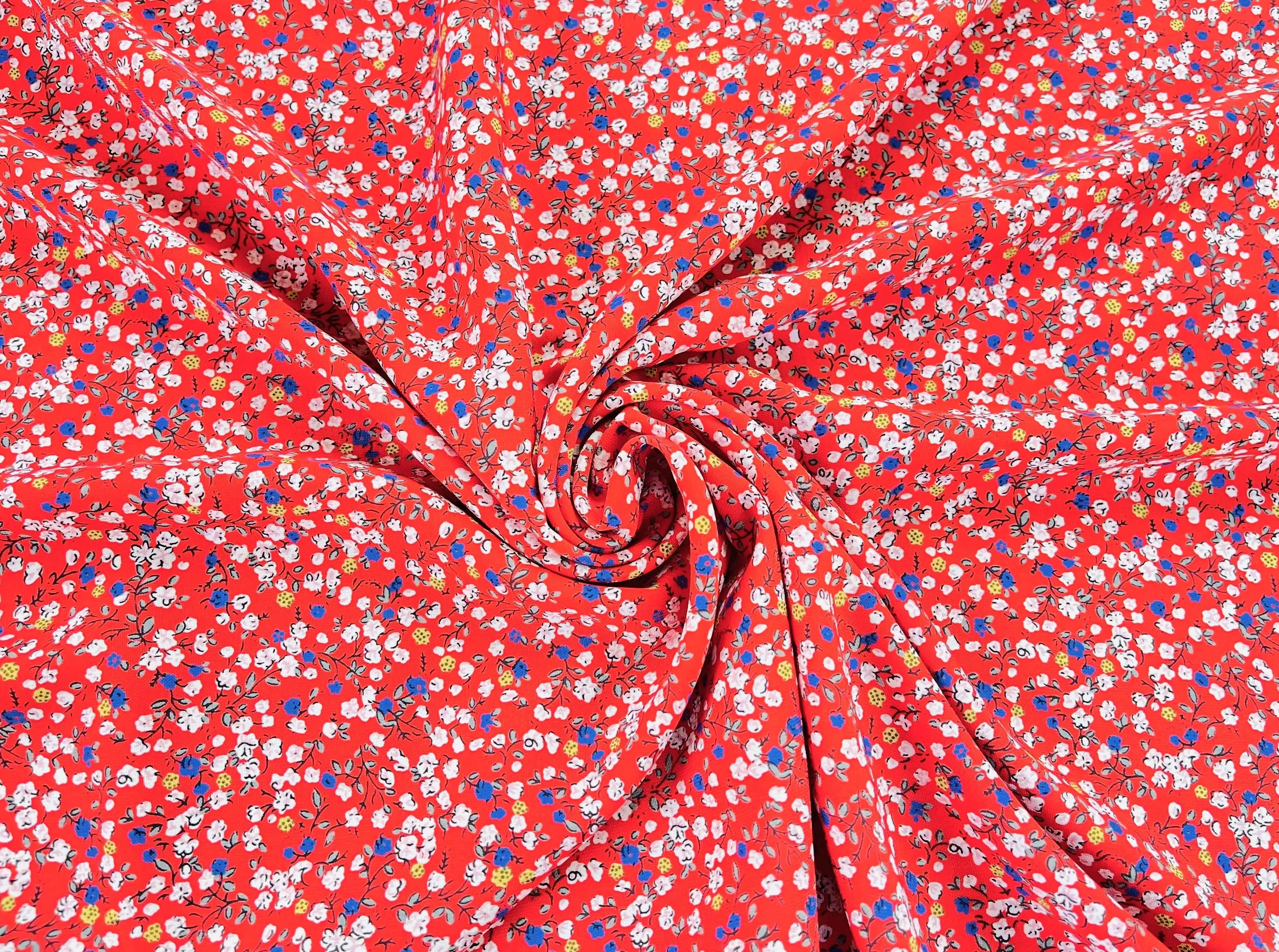 Woolpeach dainty floral  fabric by the yard - Red white small flowers
