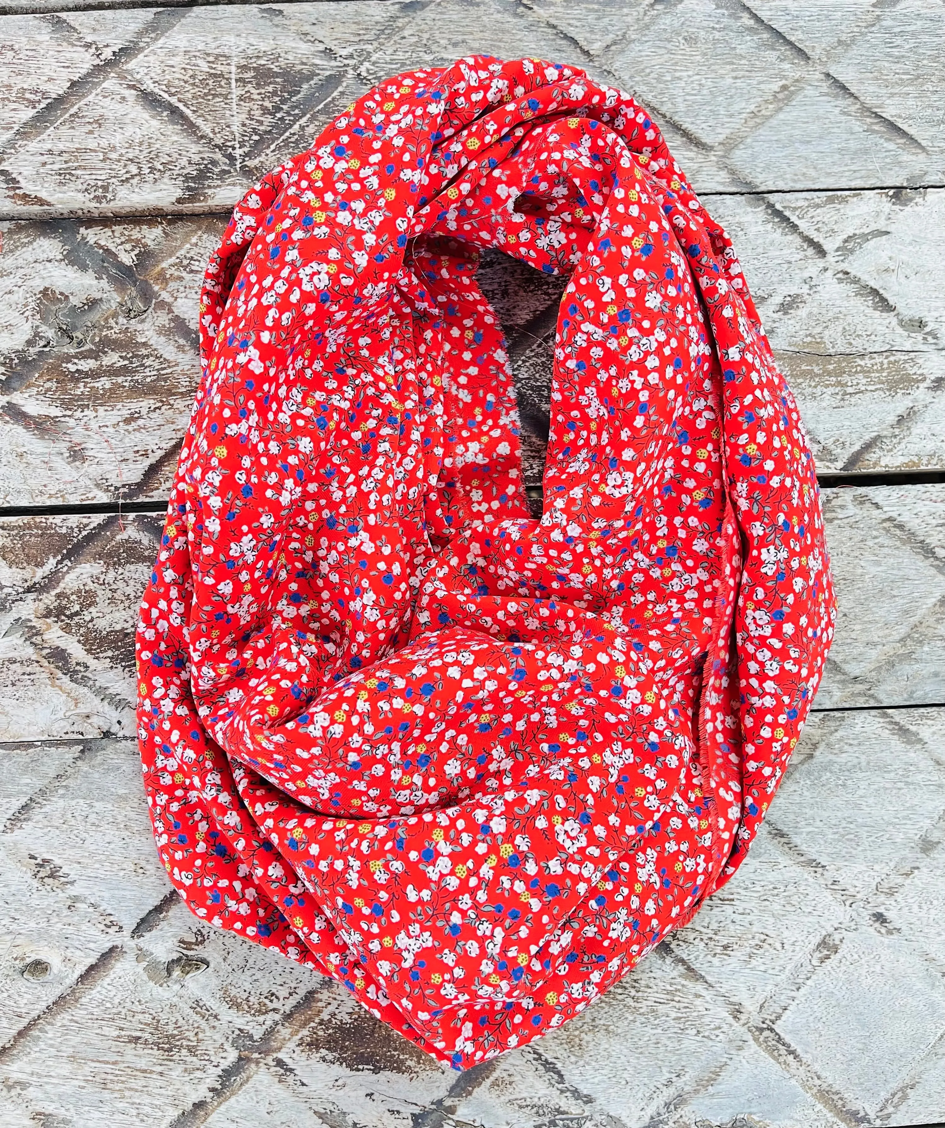 Woolpeach dainty floral  fabric by the yard - Red white small flowers