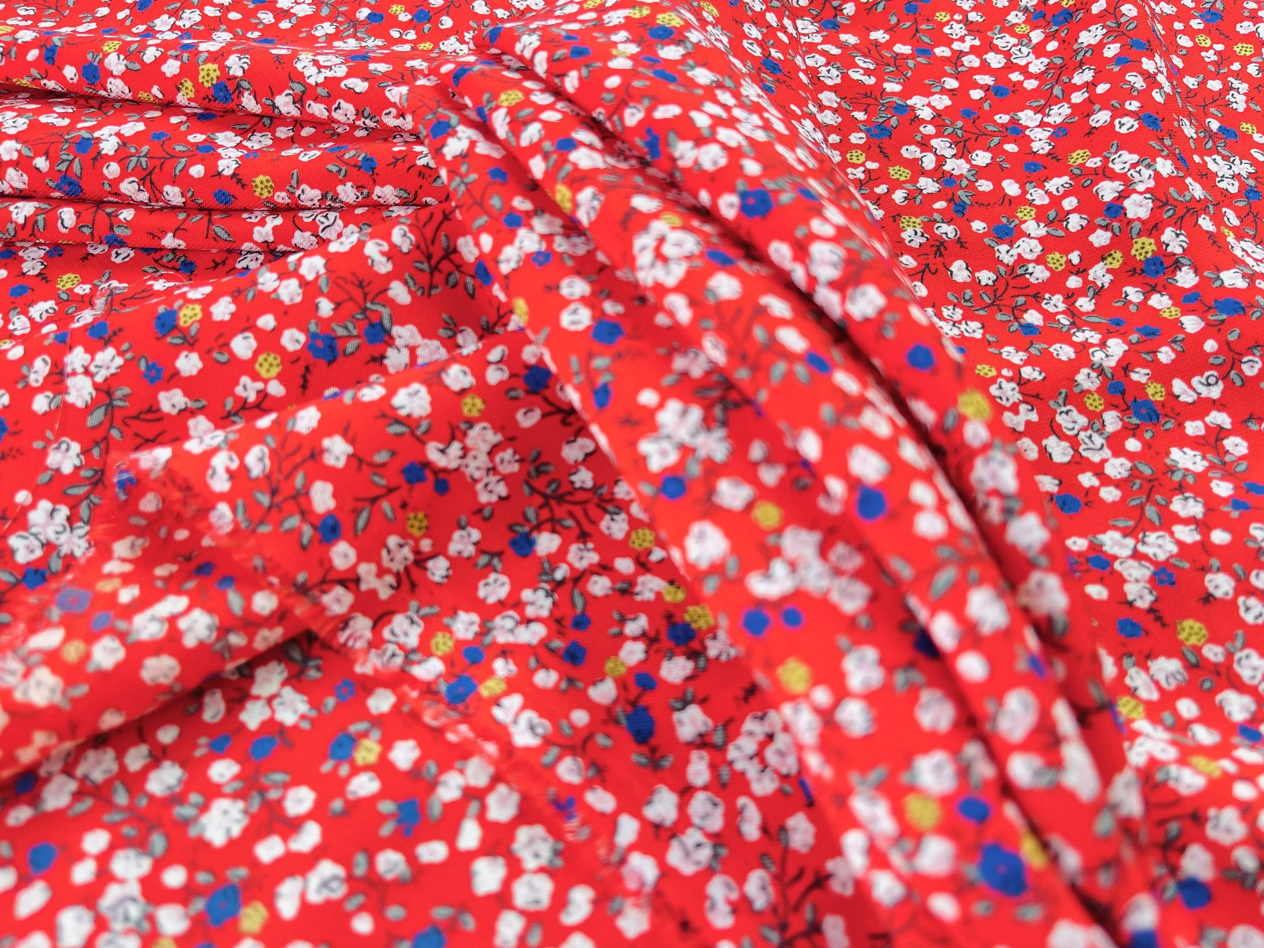 Woolpeach dainty floral  fabric by the yard - Red white small flowers