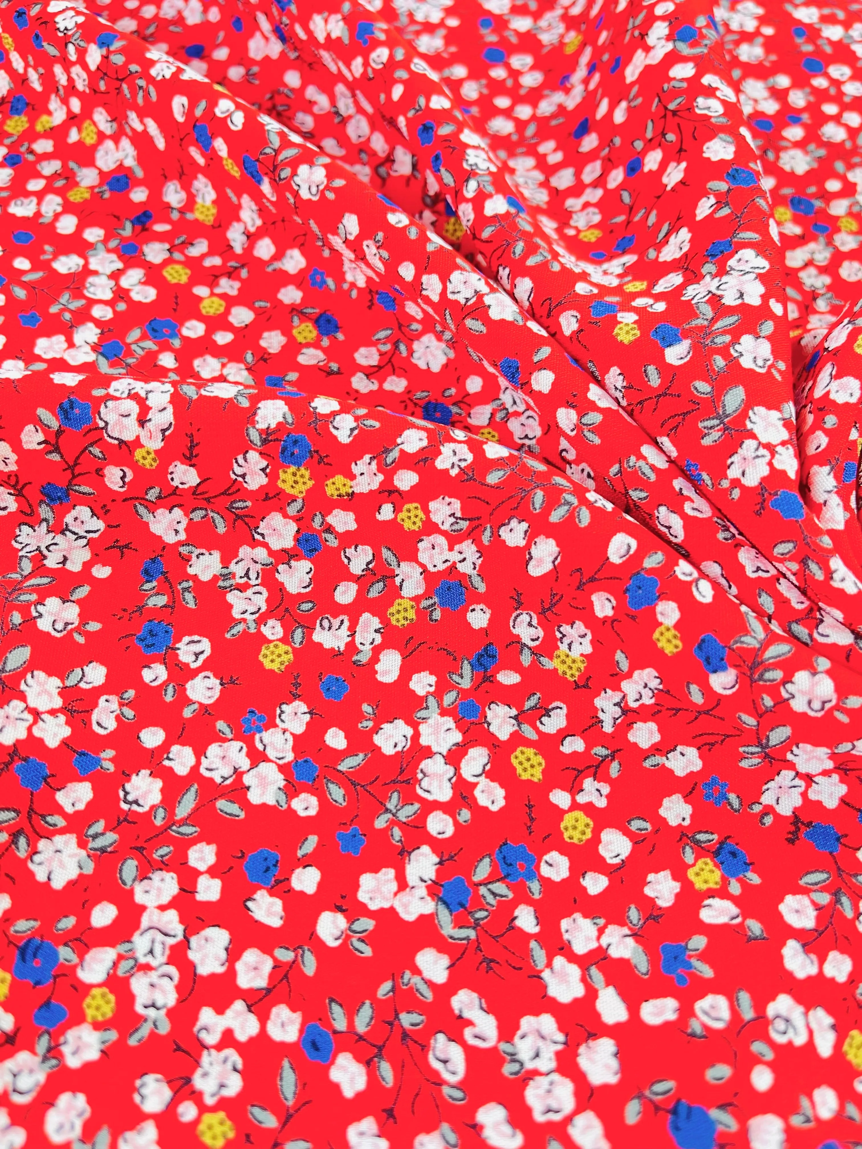 Woolpeach dainty floral  fabric by the yard - Red white small flowers