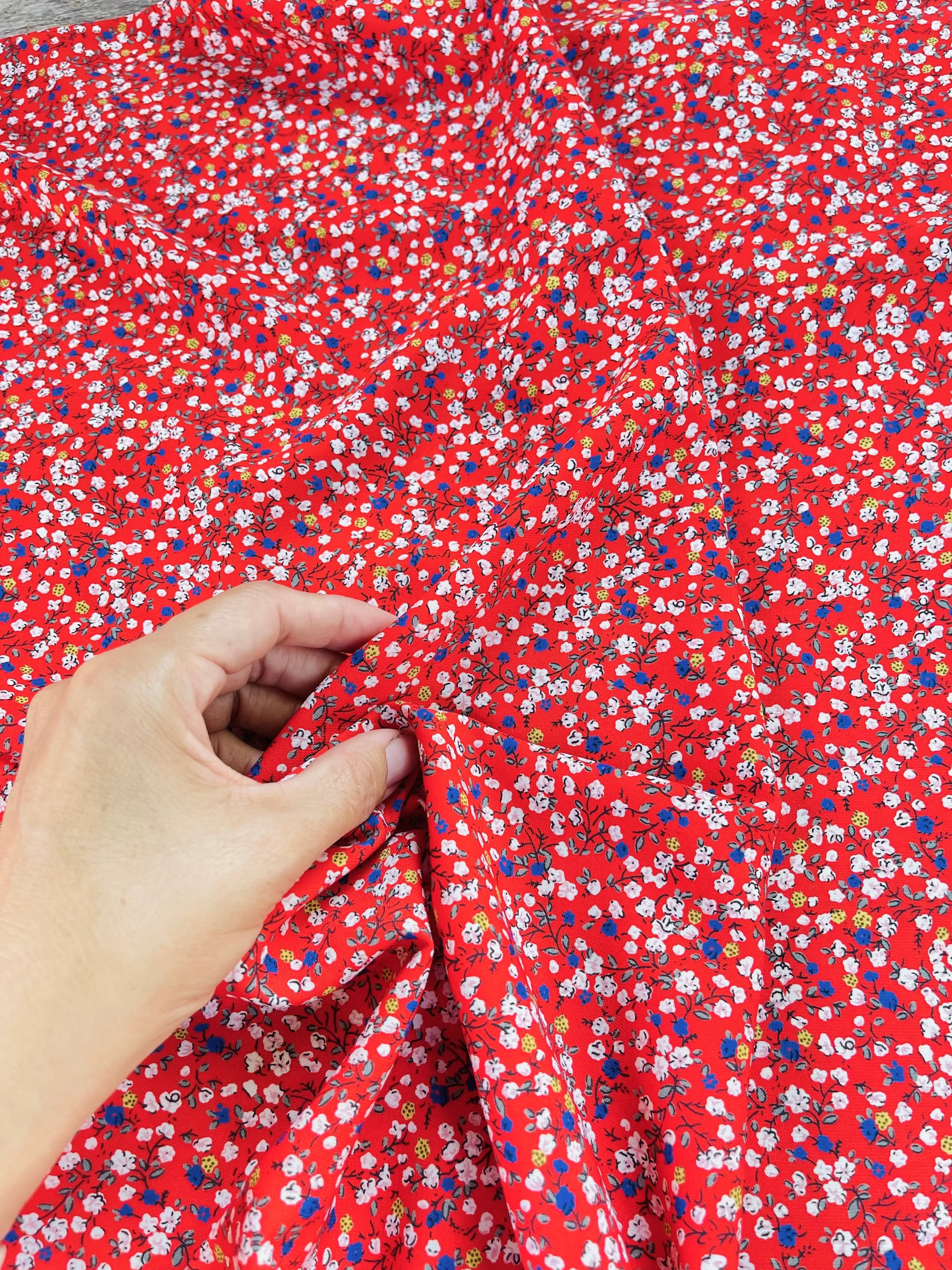 Woolpeach dainty floral  fabric by the yard - Red white small flowers